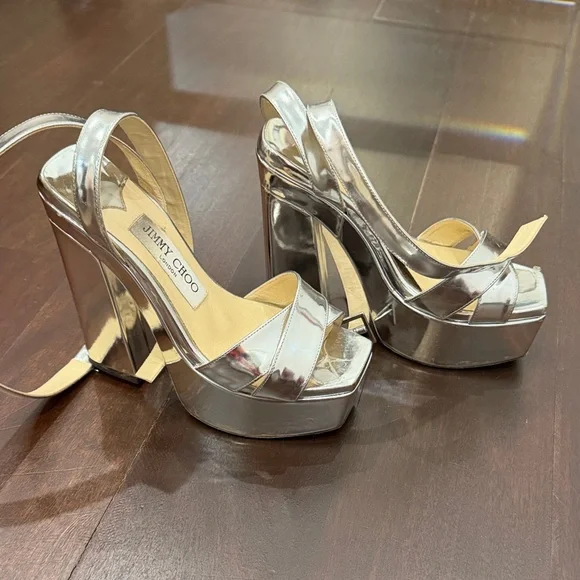 Jimmy Choo Metallic Silver Platform Sandals - Picture 1 of 3